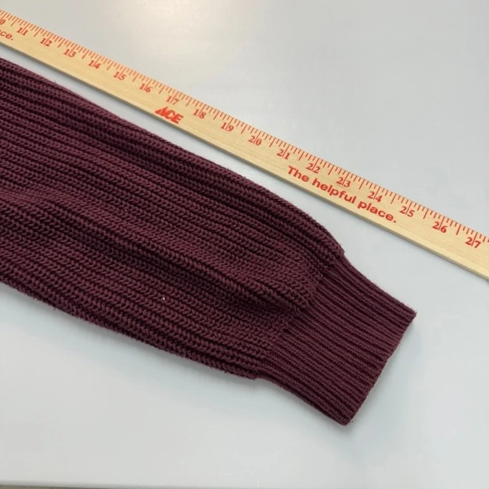 LL Bean Mens Full Zip Mock Neck Sweater Burgundy Cotton Shaker Stitch L-REG